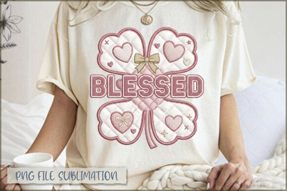 Blessed Quilted Clover Embroidery PNG