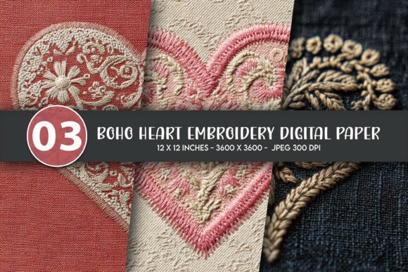 Boho Heart Embroidery Digital Paper Review