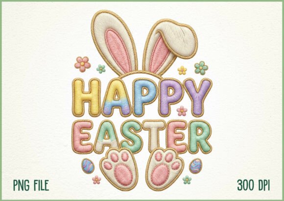 Faux Embroidery Pastel Bunny Easter PNG Review