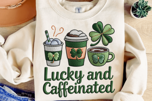 Lucky and Caffeinated Glitter Embroidery