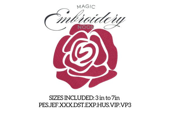 Red Rose Bloom Digital Embroidery
