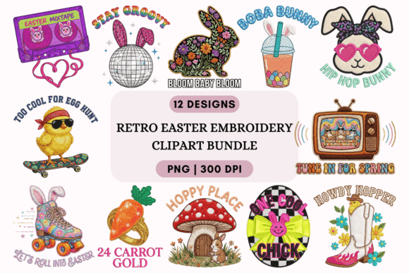 Retro Easter Embroidery Clipart Bundle Review